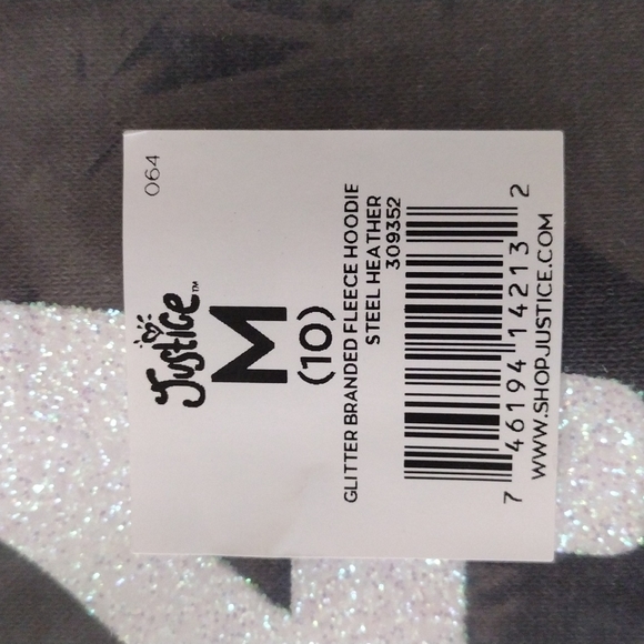 Justice Graphic Hoodie Glitter Branded Fleece. M(10) - Picture 5 of 15